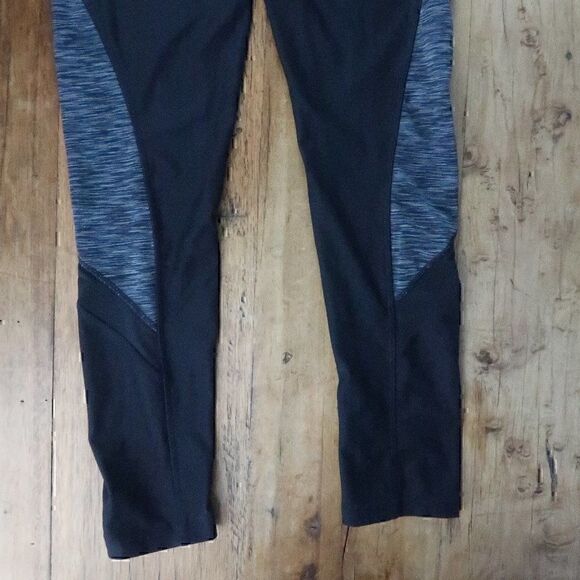 AVIA BLACK GREY HEATHER STRIPED FULL LENGTH GYM LEGGINGS WITH BACK TWIST POCKET - Picture 9 of 9